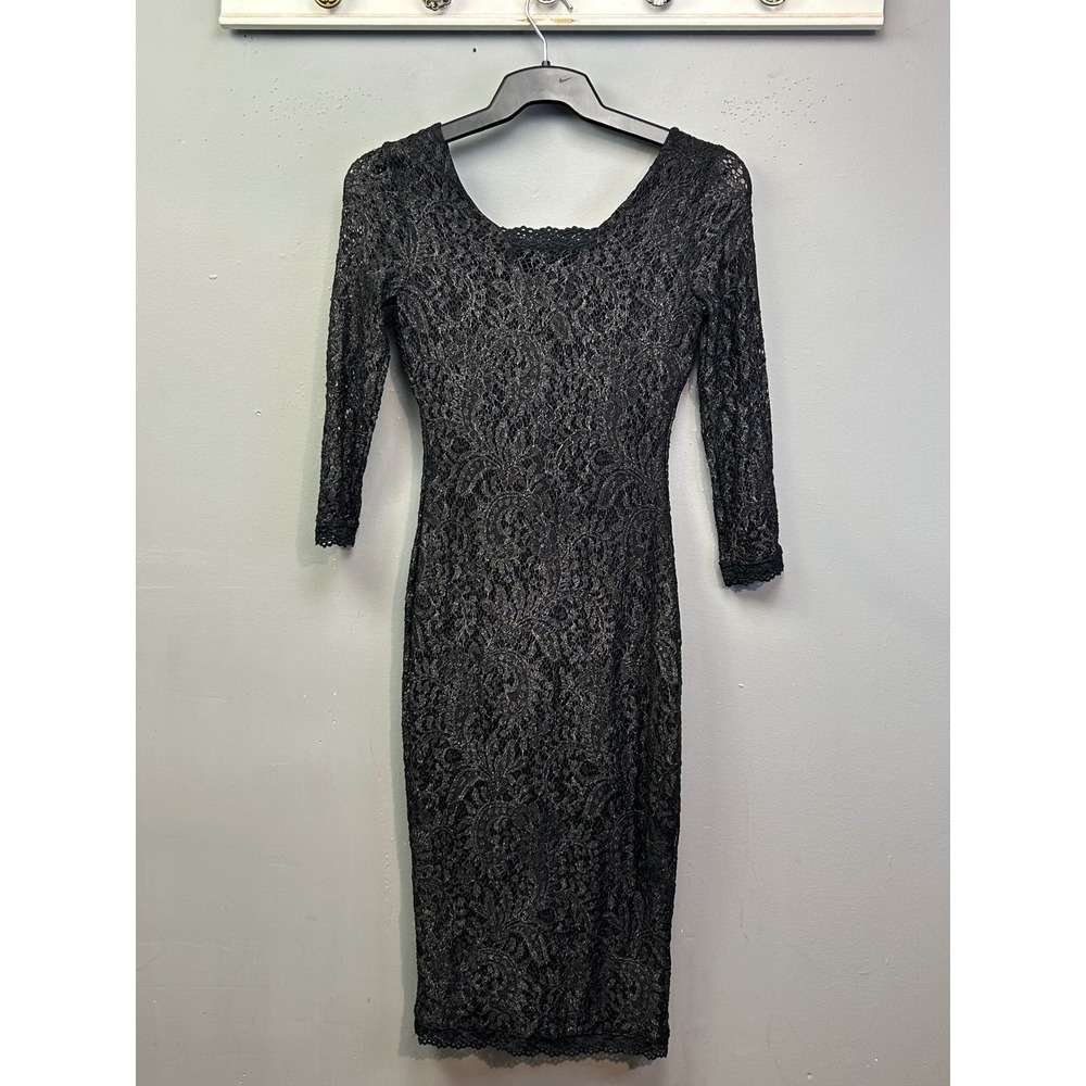 Candie's Dress Women XS Black Silver Lace Bodycon Metallic Y2K Dress